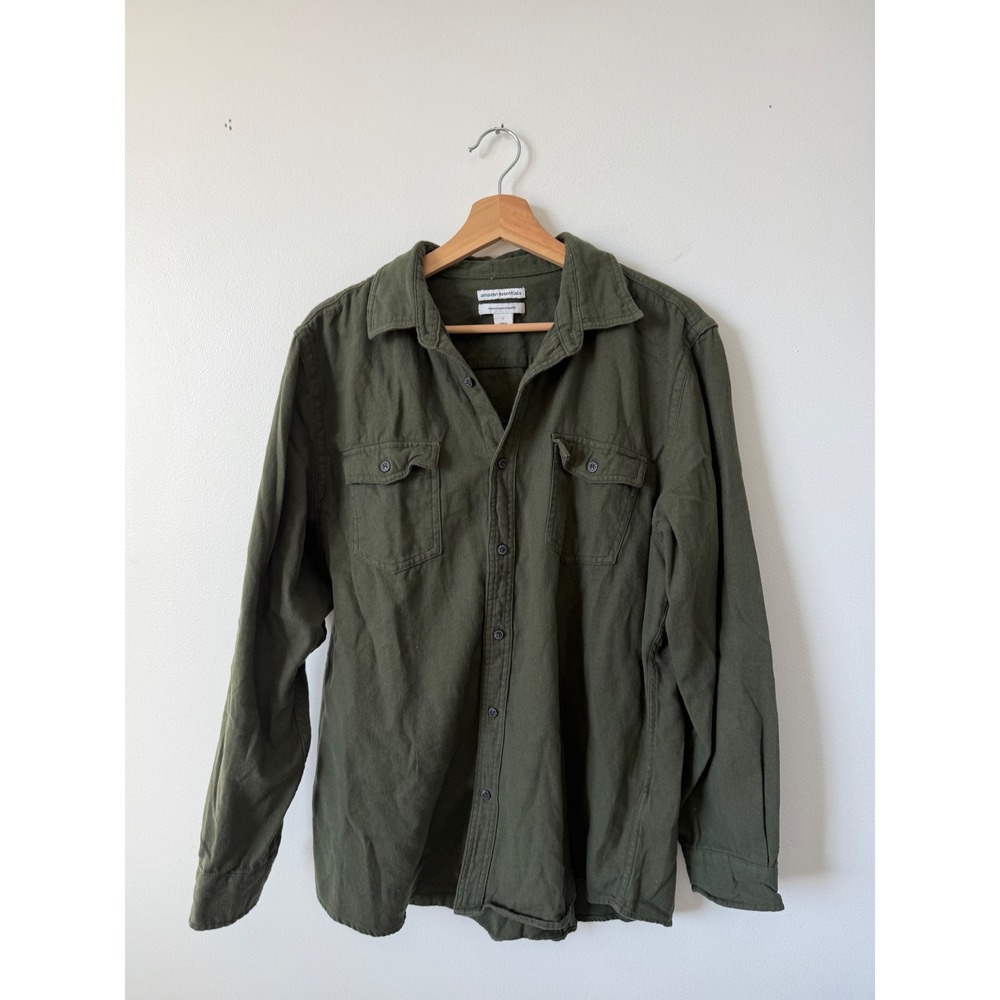 Amazon Essentials Men's Regular Fit 2-Pocket Flannel Shirt Olive Heather Size L - Picture 2 of 4